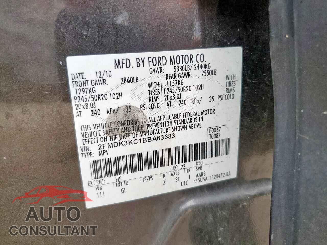 FORD EDGE 2011 - 2FMDK3KC1BBA63383