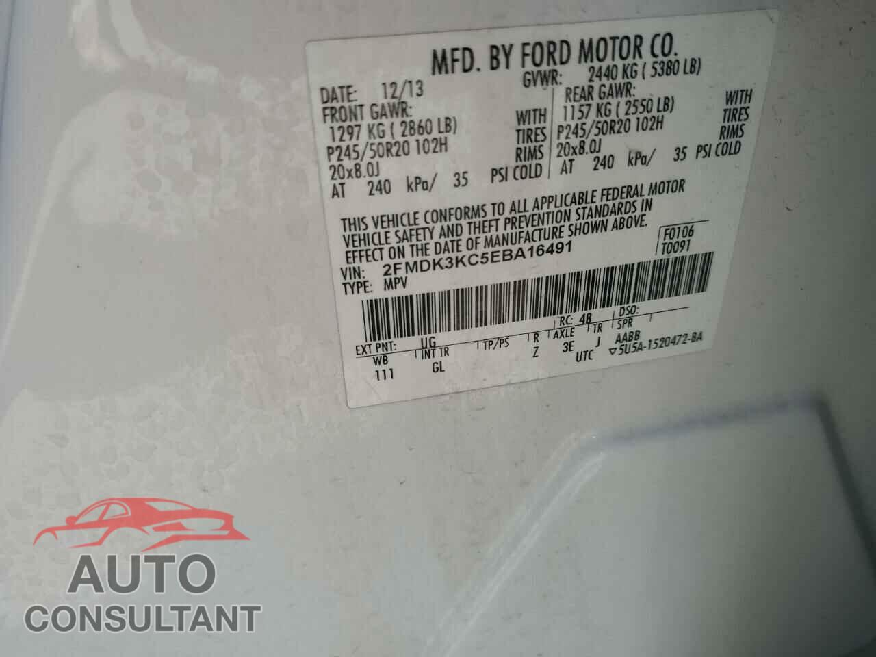 FORD EDGE 2014 - 2FMDK3KC5EBA16491