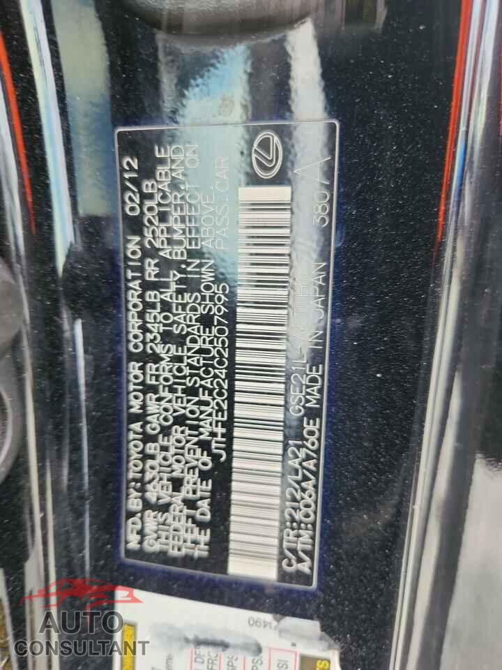 LEXUS IS 2012 - JTHFE2C24C2507995
