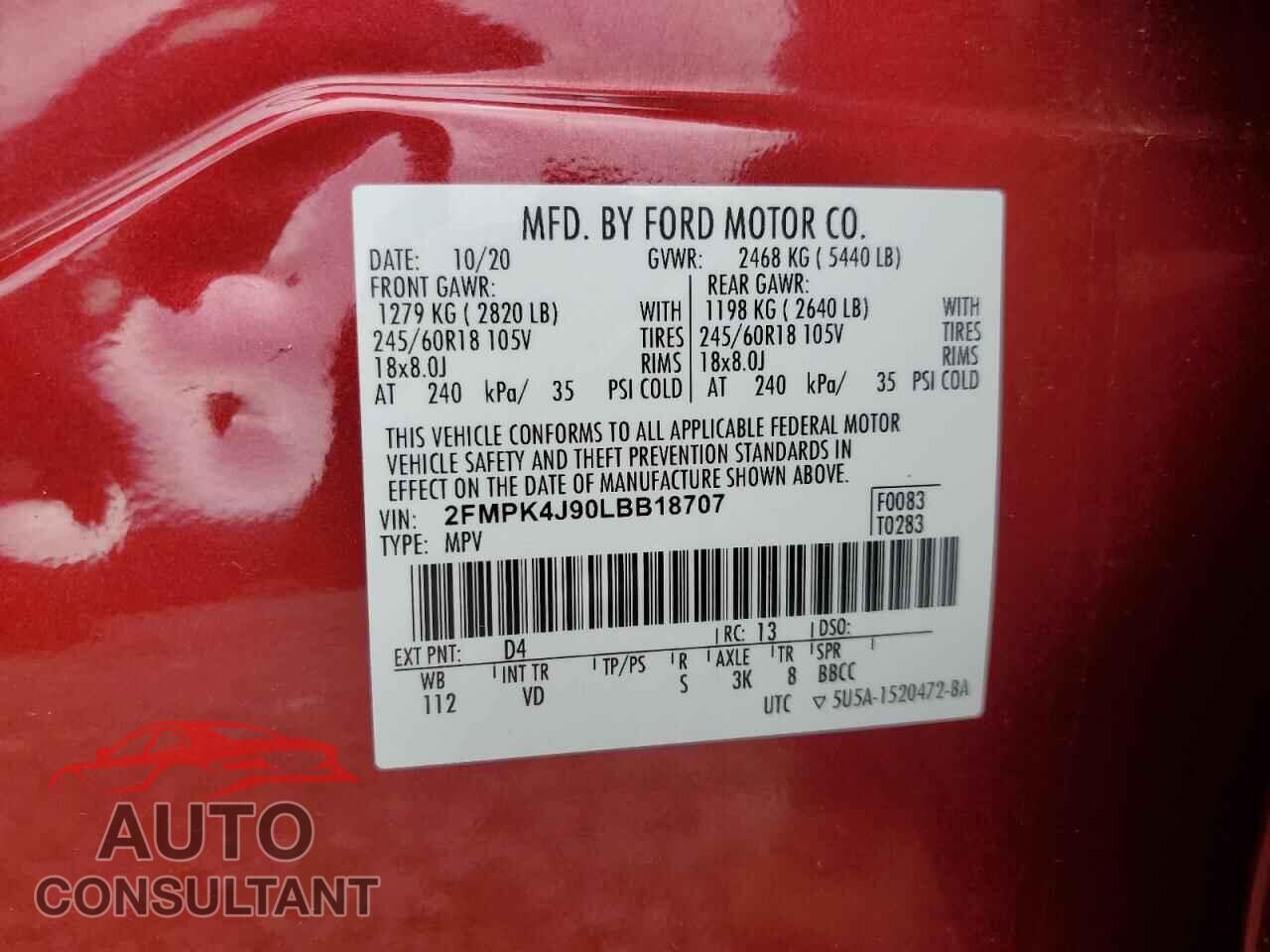 FORD EDGE 2020 - 2FMPK4J90LBB18707