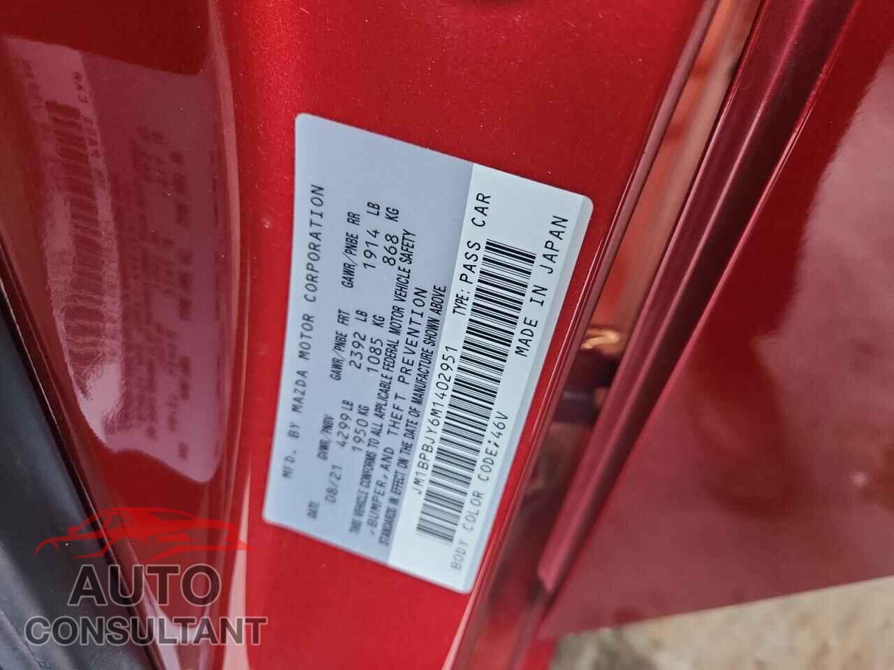 MAZDA 3 2021 - JM1BPBJY6M1402951