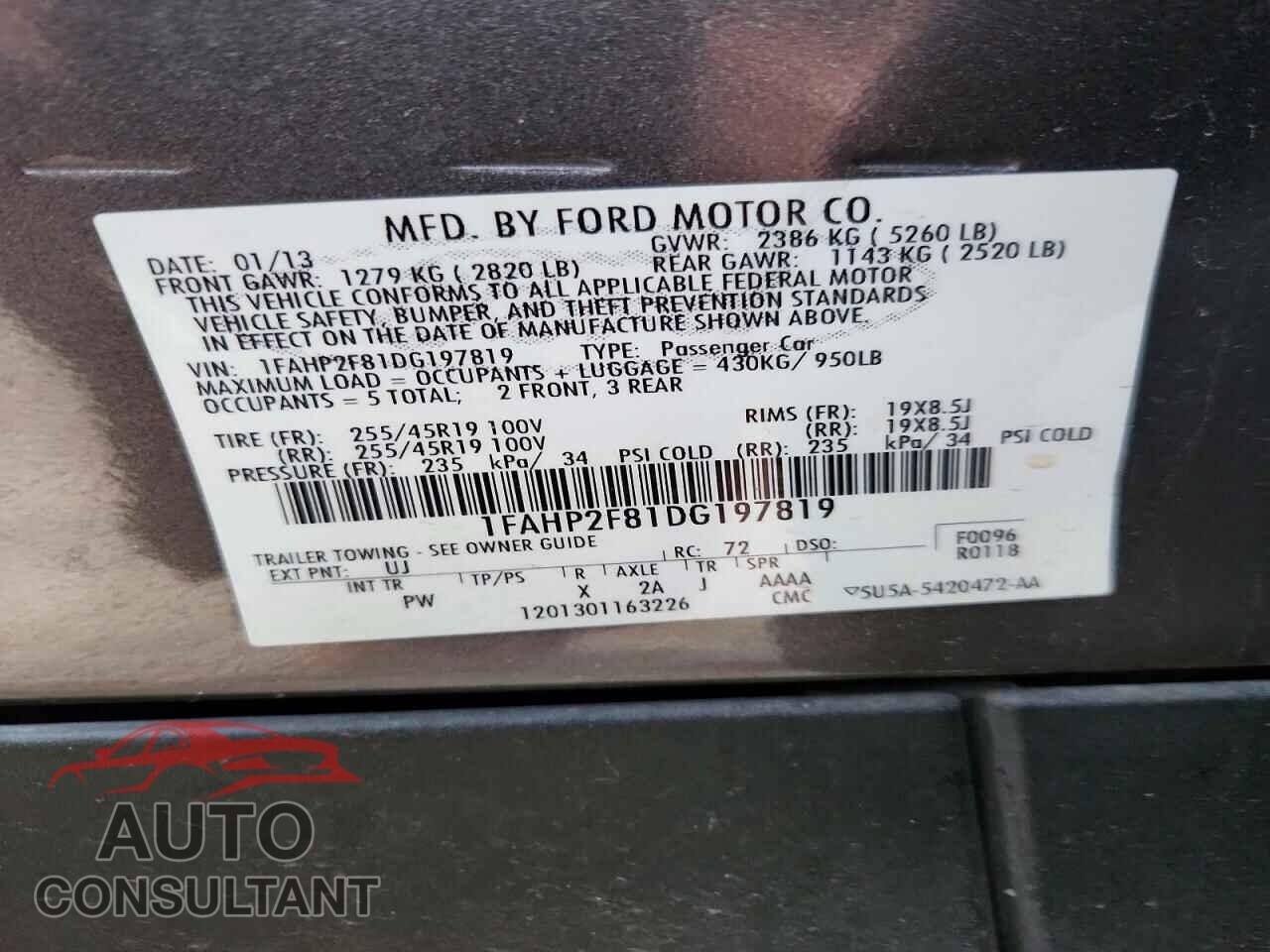FORD TAURUS 2013 - 1FAHP2F81DG197819
