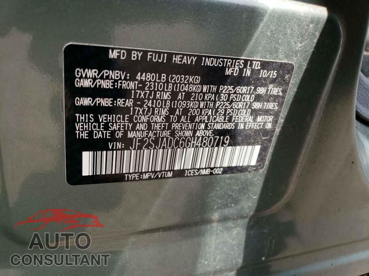 SUBARU FORESTER 2016 - JF2SJADC6GH480719