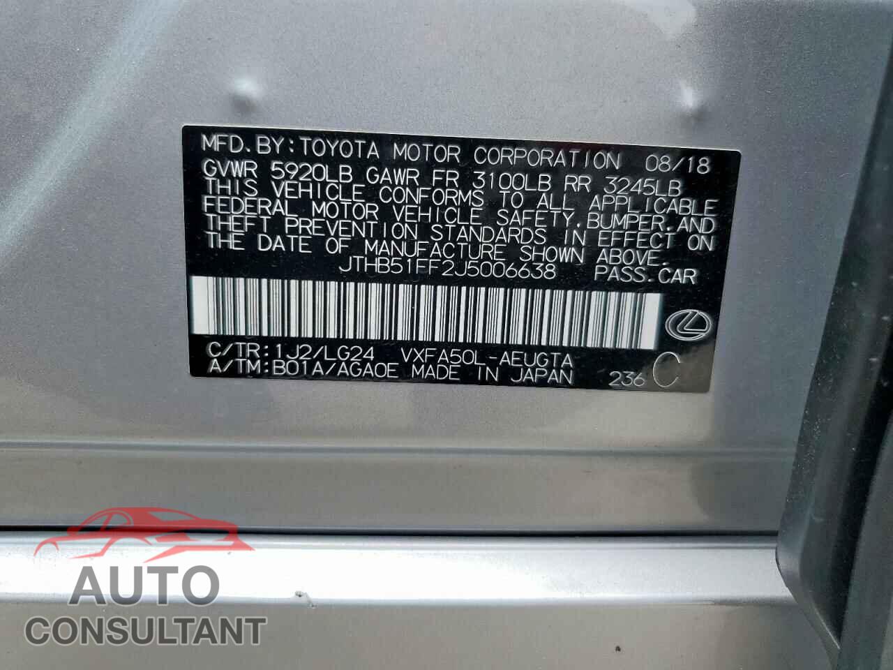 LEXUS LS500 2018 - JTHB51FF2J5006638