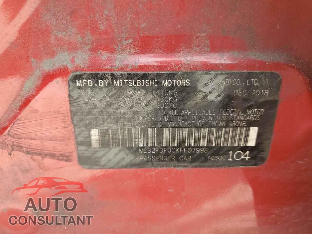 MITSUBISHI MIRAGE 2019 - ML32F3FJ0KHF07998