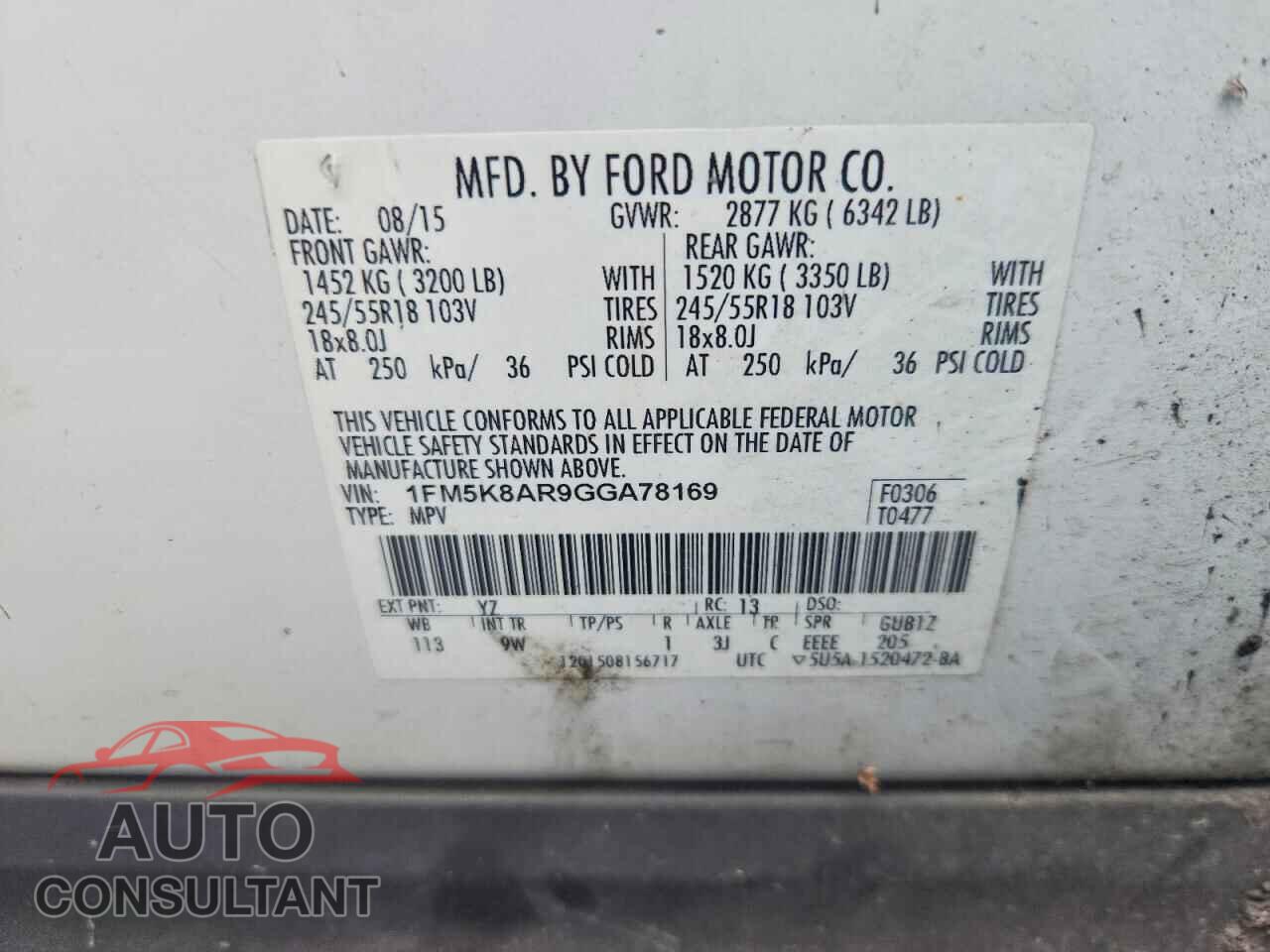 FORD EXPLORER 2016 - 1FM5K8AR9GGA78169