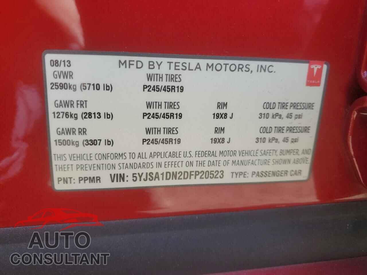 TESLA MODEL S 2013 - 5YJSA1DN2DFP20523