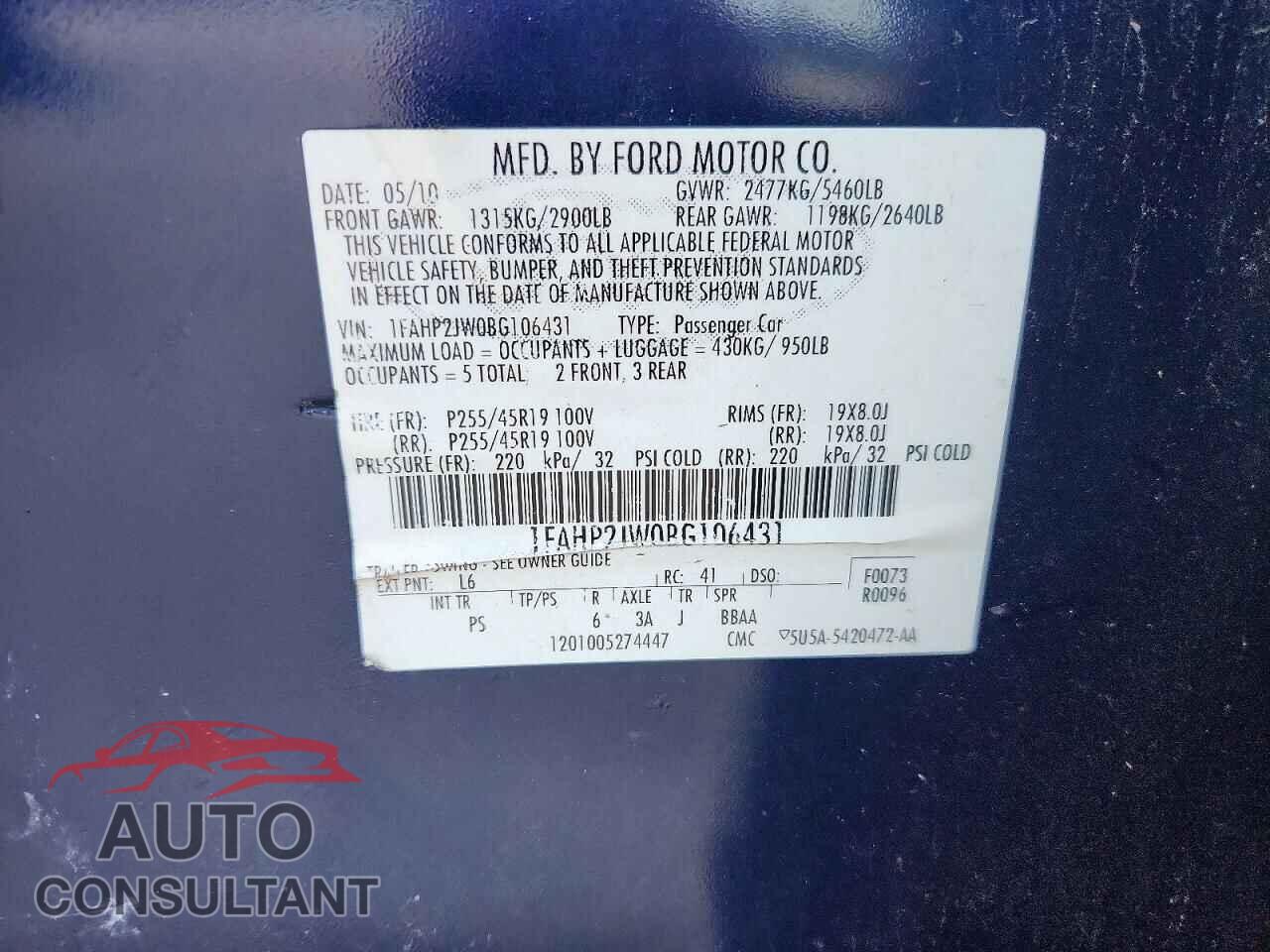 FORD TAURUS 2011 - 1FAHP2JW0BG106431
