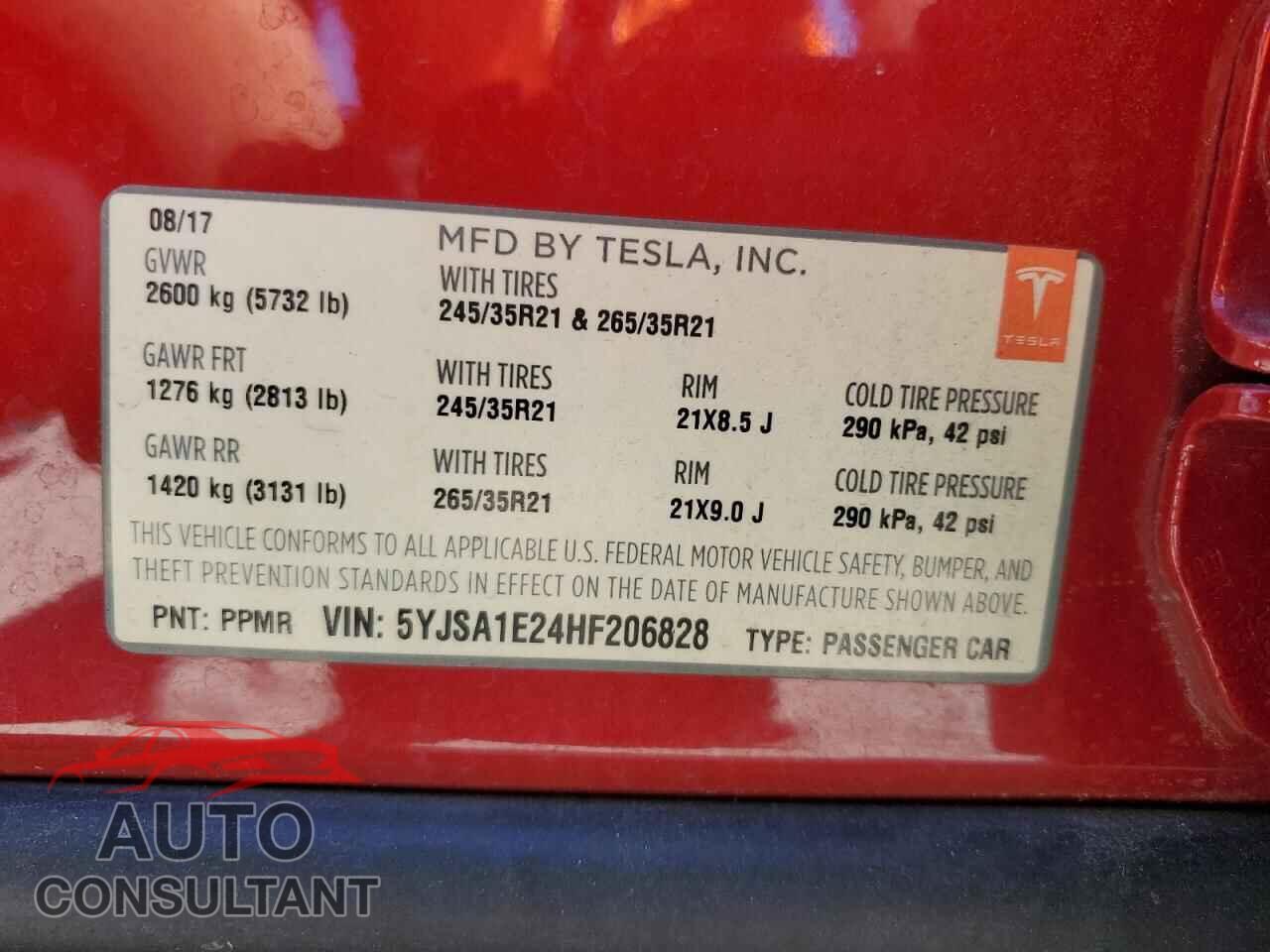 TESLA MODEL S 2017 - 5YJSA1E24HF206828