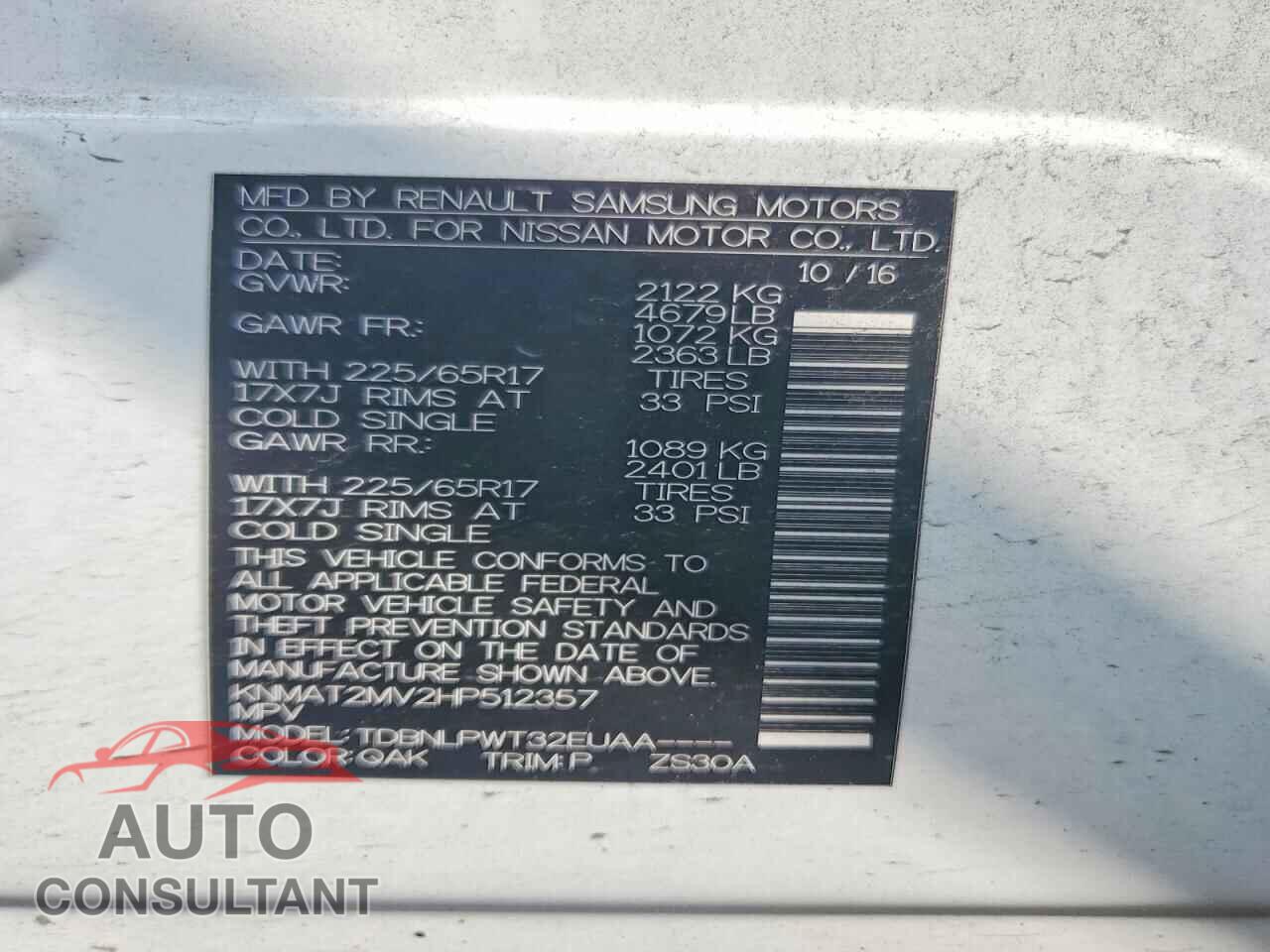 NISSAN ROGUE 2017 - KNMAT2MV2HP512357