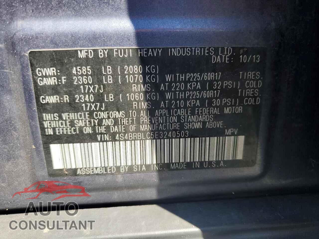 SUBARU OUTBACK 2014 - 4S4BRBLC5E3240503