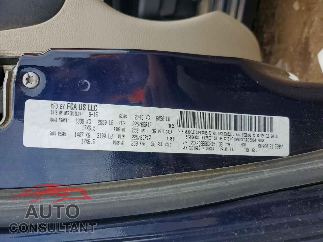 DODGE CARAVAN 2016 - 2C4RDGBG6GR151133