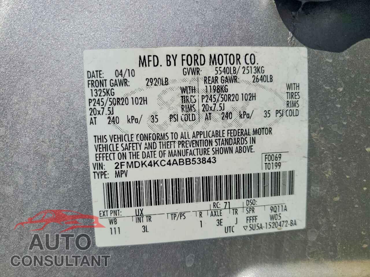 FORD EDGE 2010 - 2FMDK4KC4ABB53843