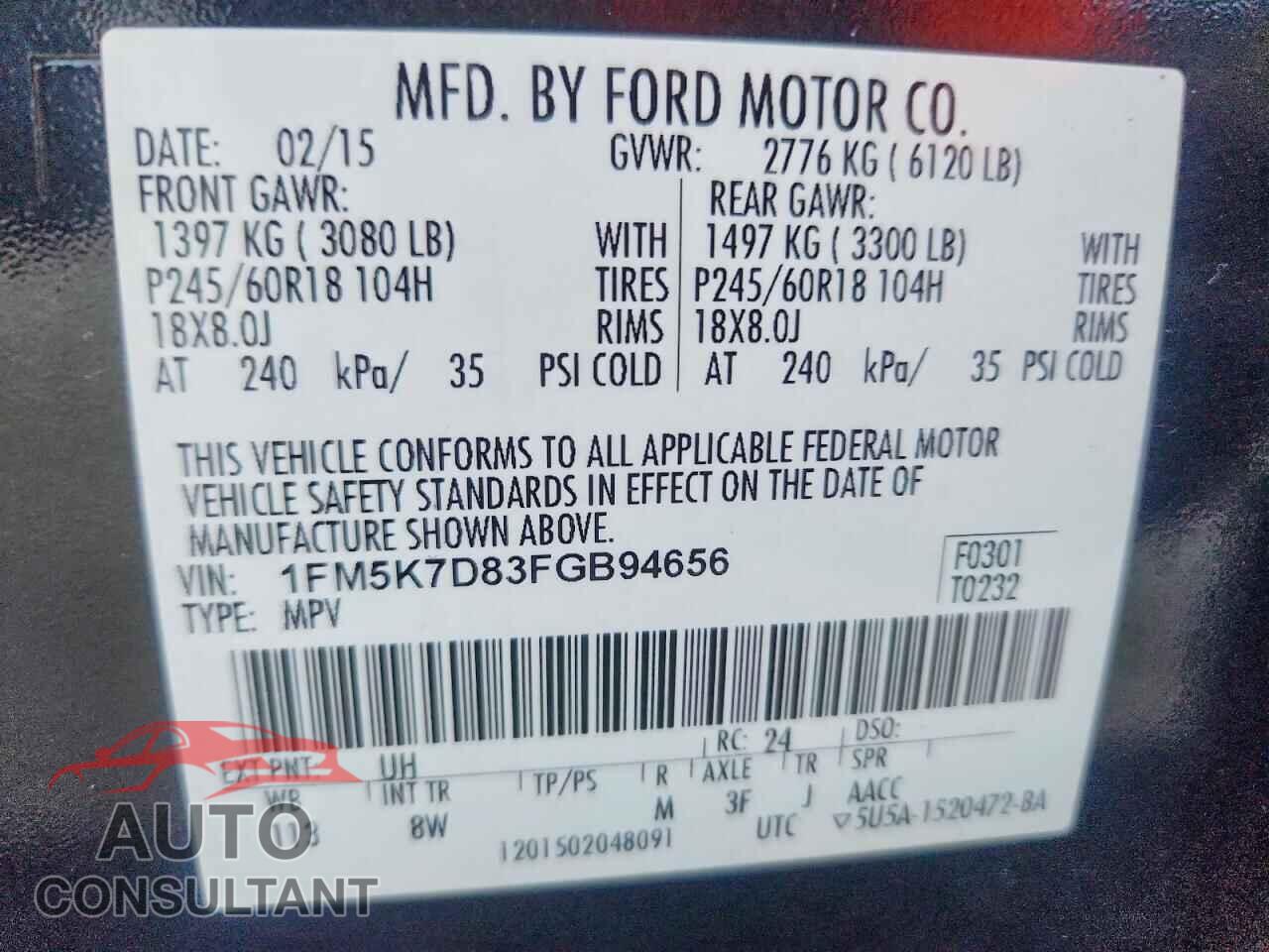 FORD EXPLORER 2015 - 1FM5K7D83FGB94656