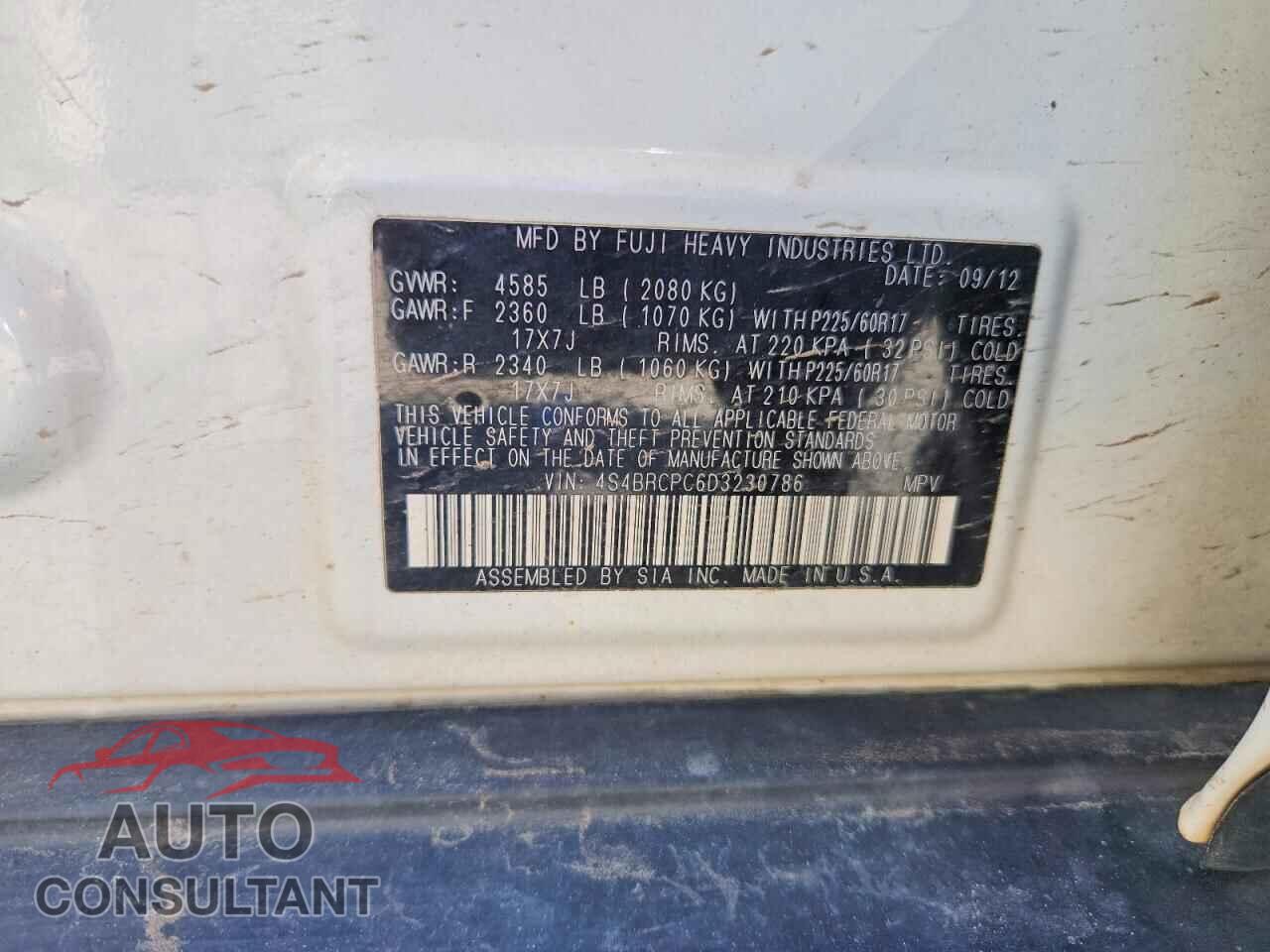 SUBARU OUTBACK 2013 - 4S4BRCPC6D3230786