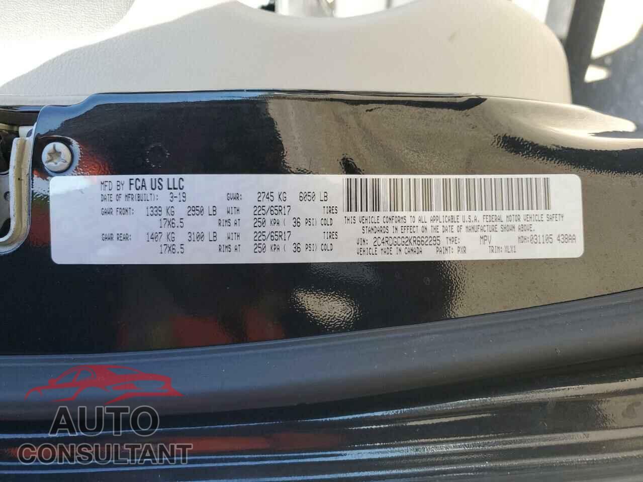 DODGE CARAVAN 2019 - 2C4RDGCG2KR662295