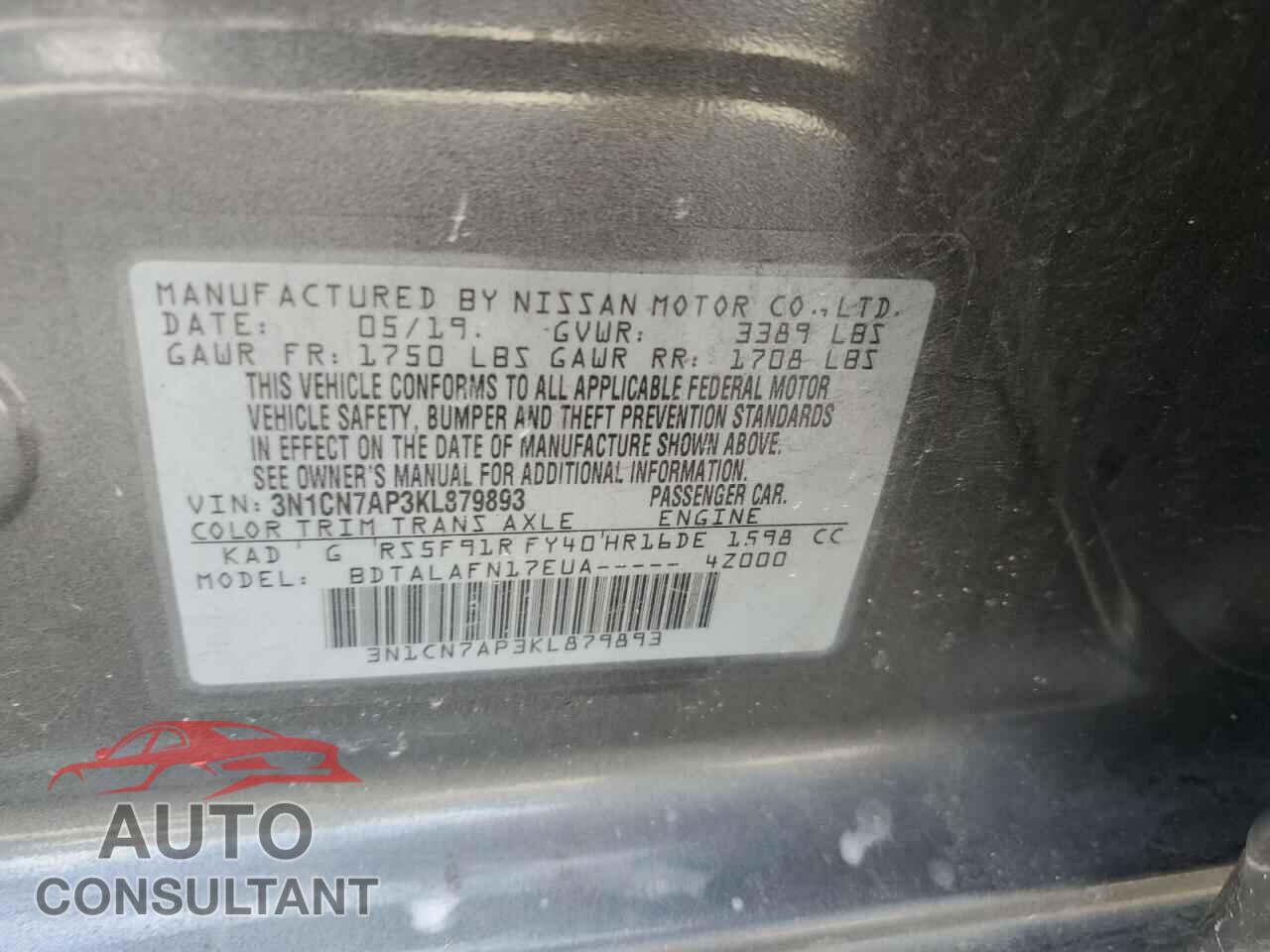 NISSAN VERSA 2019 - 3N1CN7AP3KL879893