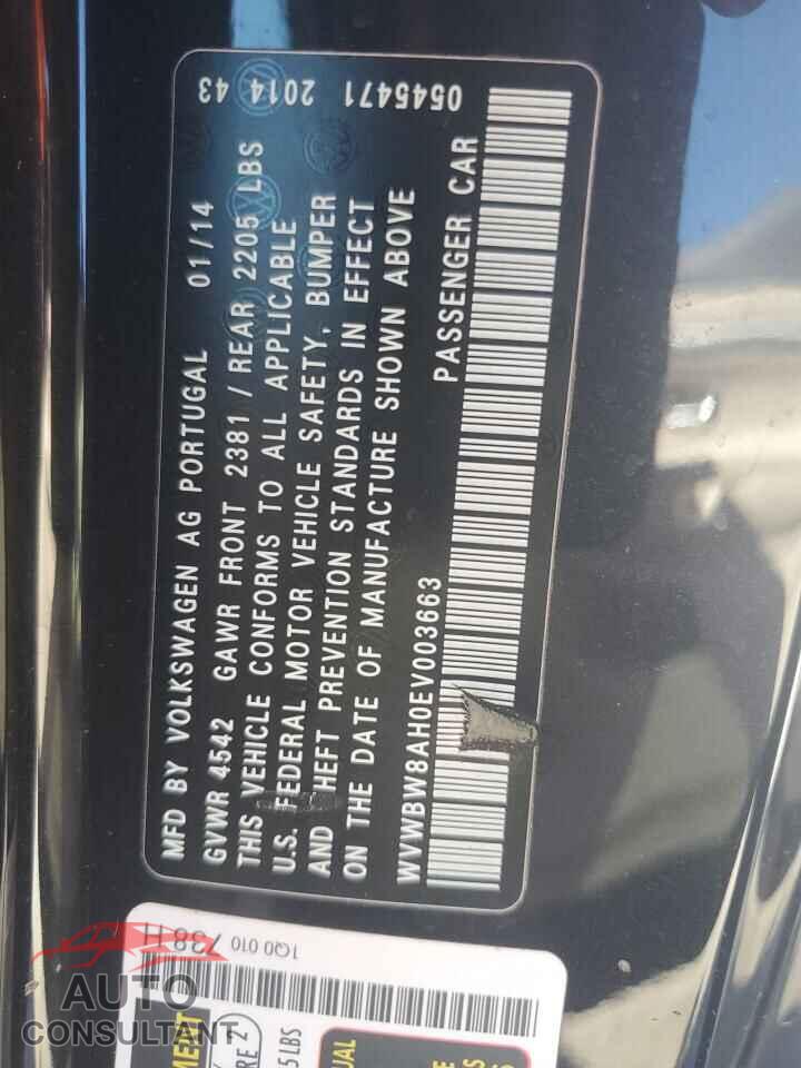 VOLKSWAGEN EOS 2014 - WVWBW8AH0EV003663