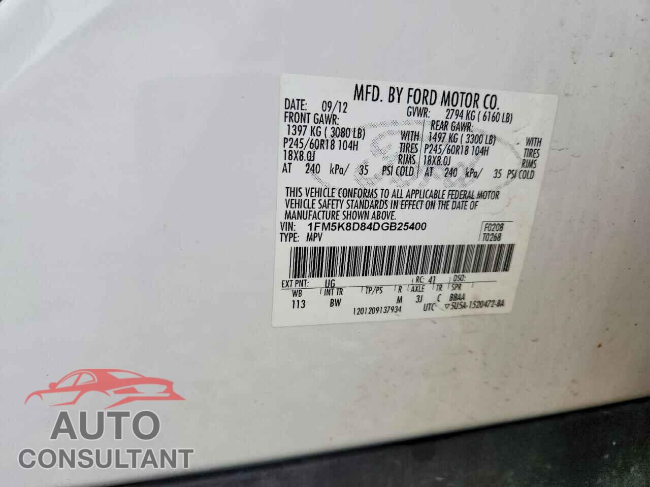 FORD EXPLORER 2013 - 1FM5K8D84DGB25400