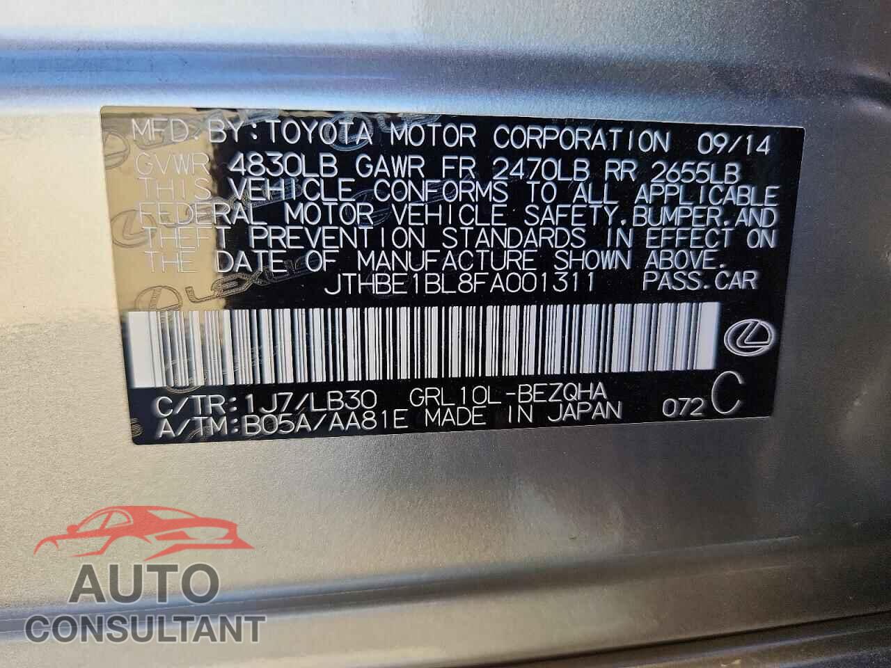 LEXUS GS350 2015 - JTHBE1BL8FA001311
