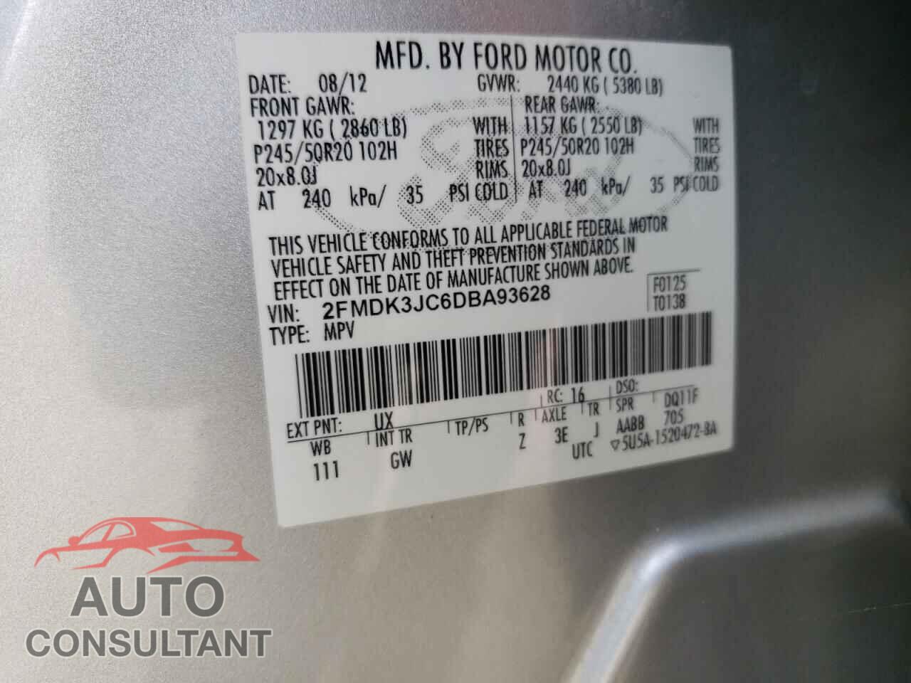 FORD EDGE 2013 - 2FMDK3JC6DBA93628