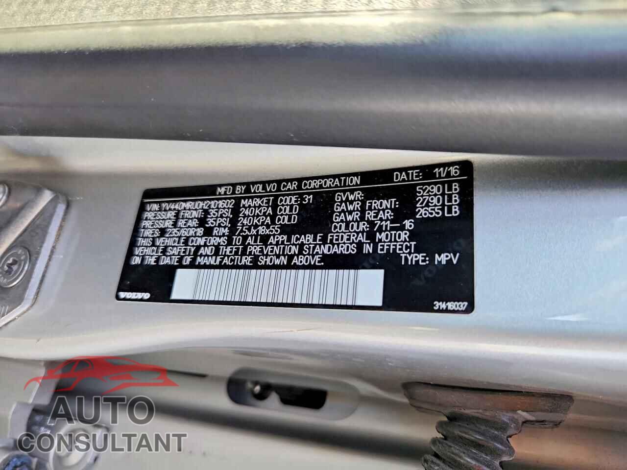 VOLVO XC60 2017 - YV440MRU0H2101602