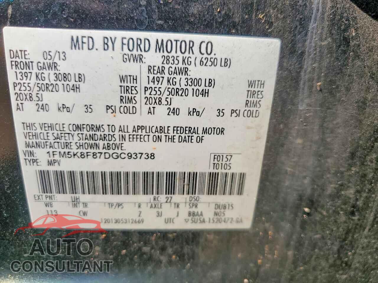 FORD EXPLORER 2013 - 1FM5K8F87DGC93738