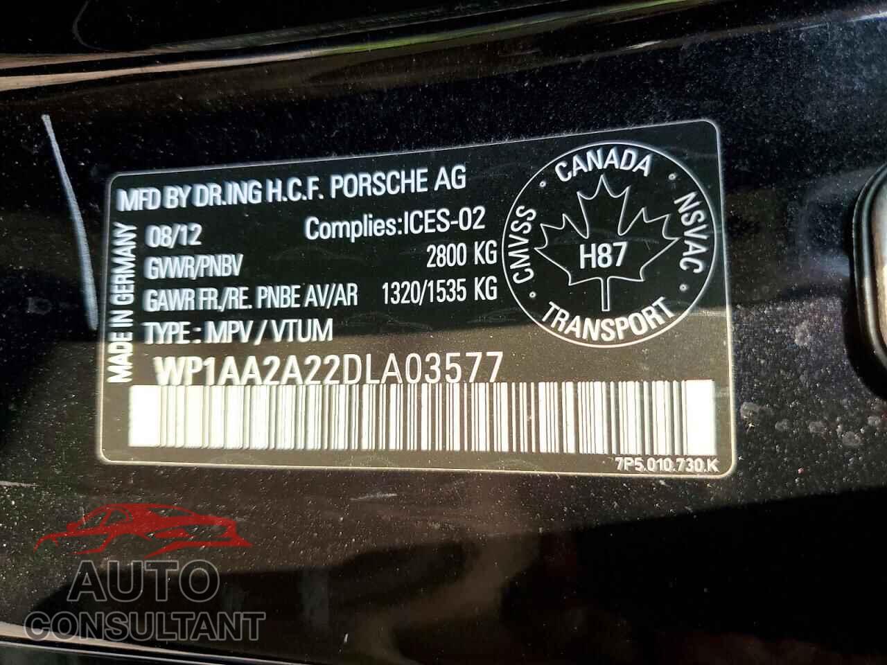 PORSCHE CAYENNE 2013 - WP1AA2A22DLA03577
