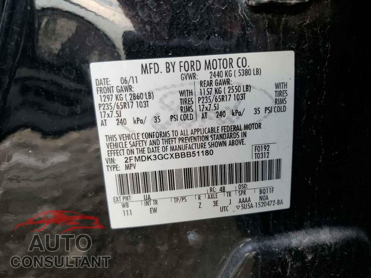 FORD EDGE 2011 - 2FMDK3GCXBBB51180