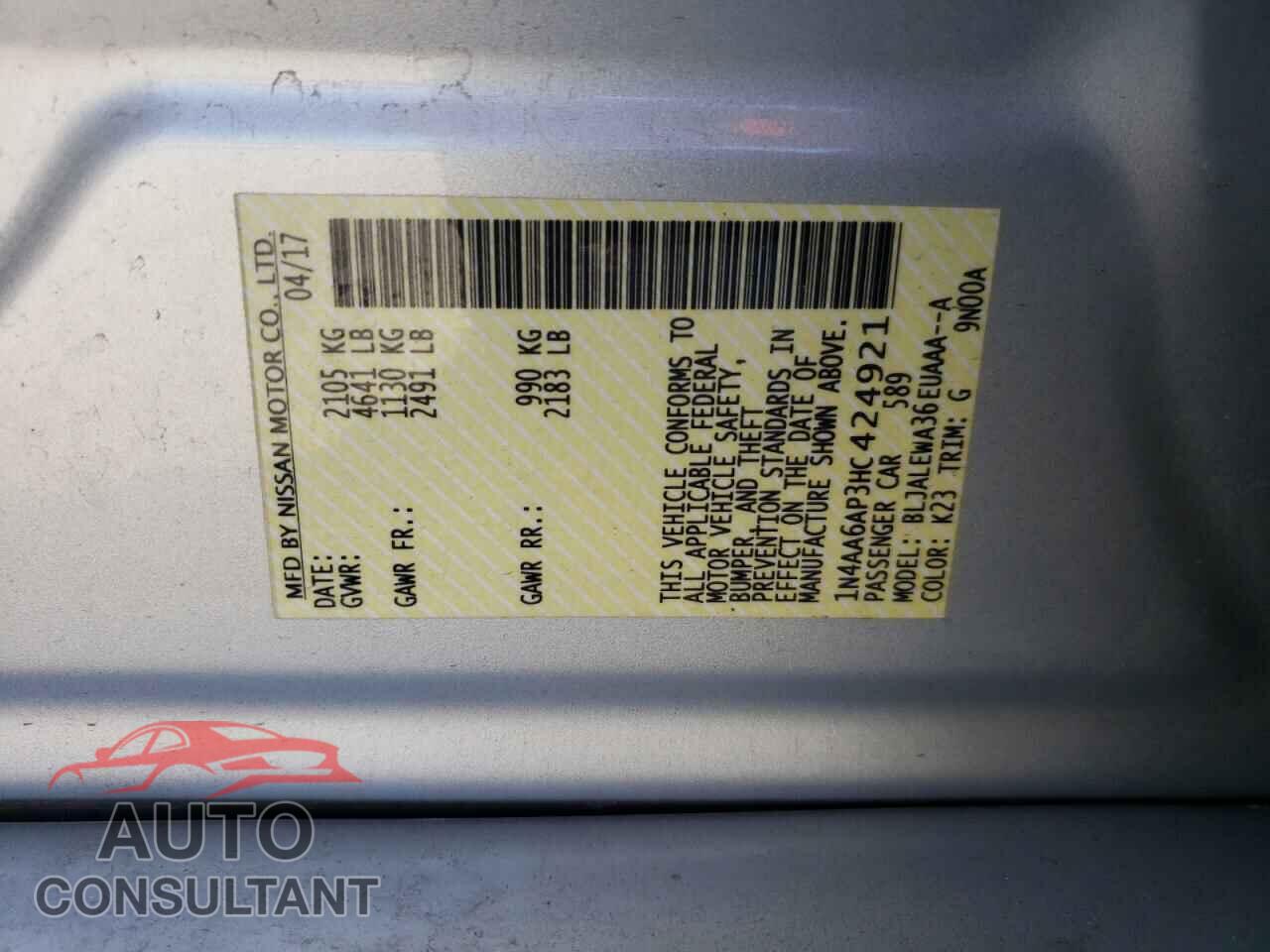 NISSAN MAXIMA 2017 - 1N4AA6AP3HC424921