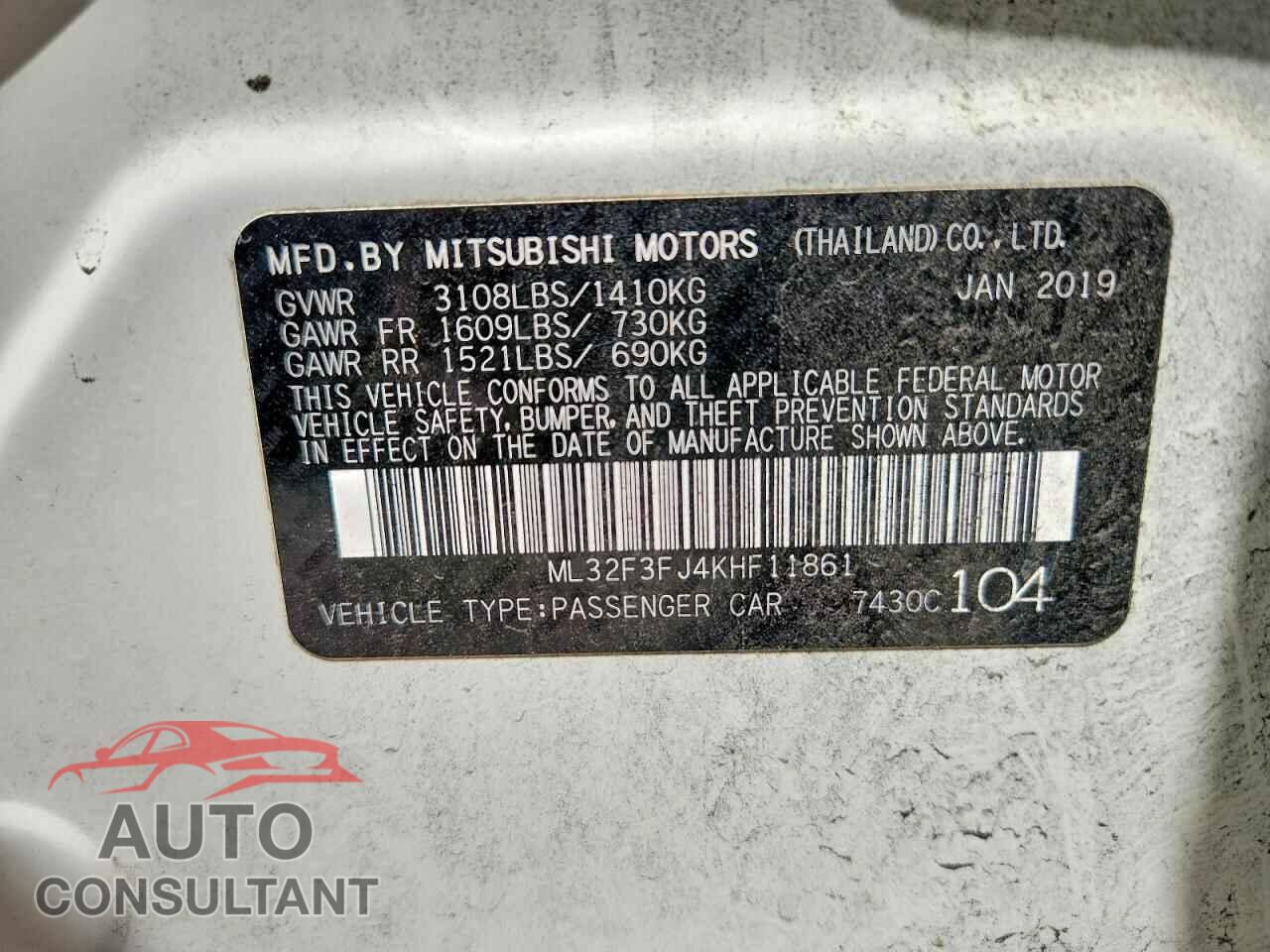 MITSUBISHI MIRAGE 2019 - ML32F3FJ4KHF11861