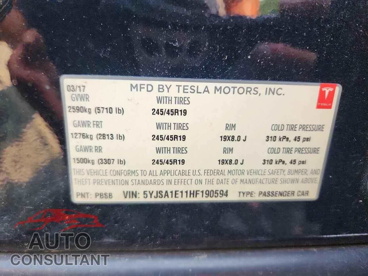 TESLA MODEL S 2017 - 5YJSA1E11HF190594