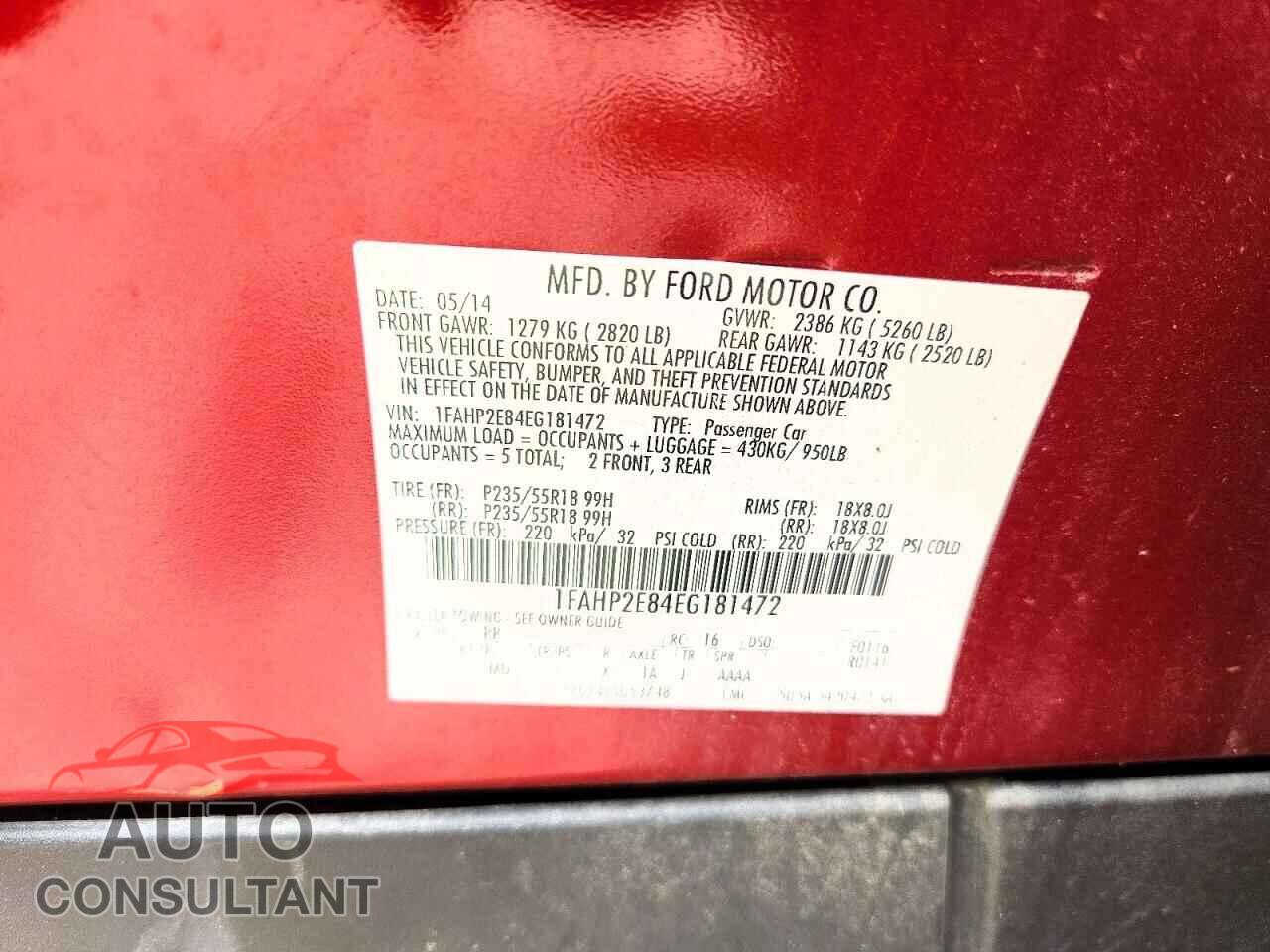 FORD TAURUS 2014 - 1FAHP2E84EG181472