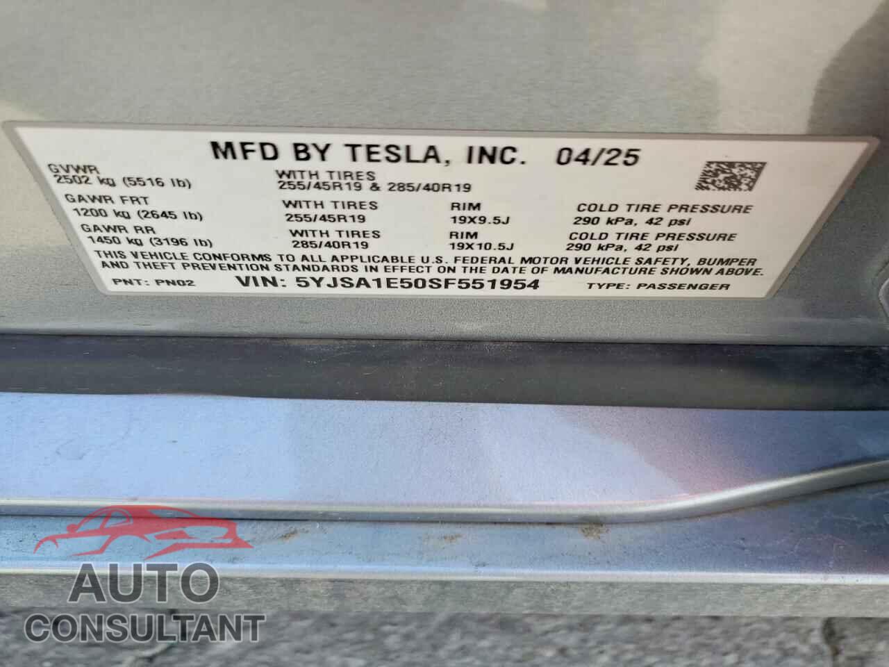 TESLA MODEL S 2025 - 5YJSA1E50SF551954