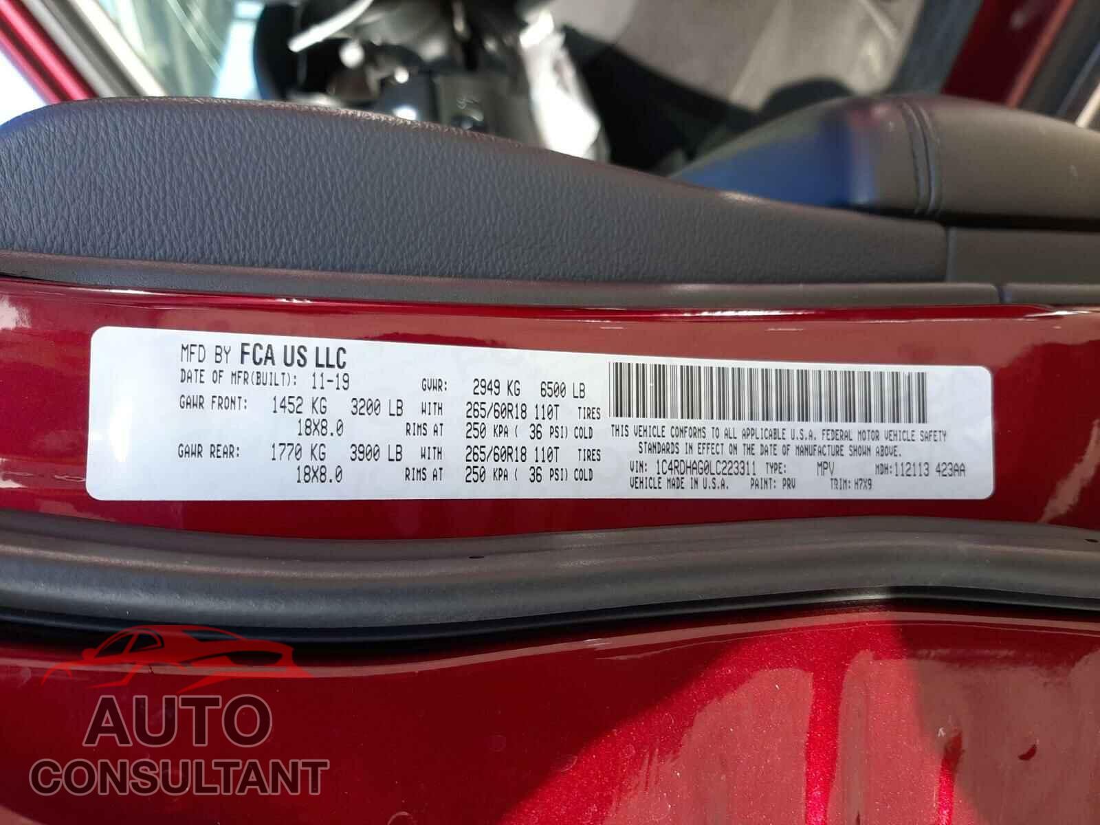 DODGE DURANGO 2020 - 1C4RDHAG0LC223311