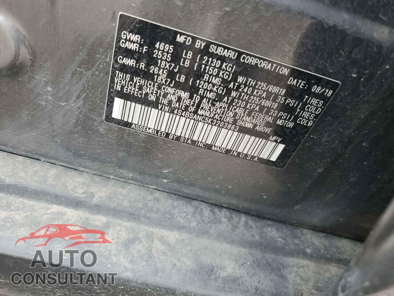 SUBARU OUTBACK 2019 - 4S4BSANC5K3203863