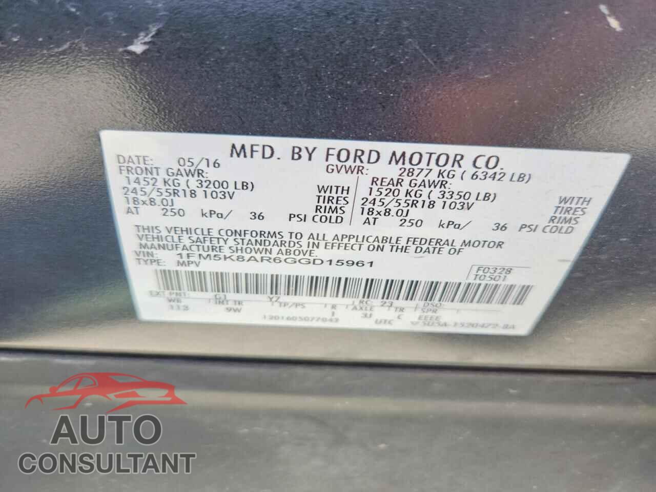 FORD EXPLORER 2016 - 1FM5K8AR6GGD15961