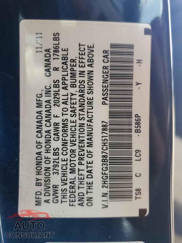 HONDA CIVIC 2012 - 2HGFG3B87CH517887