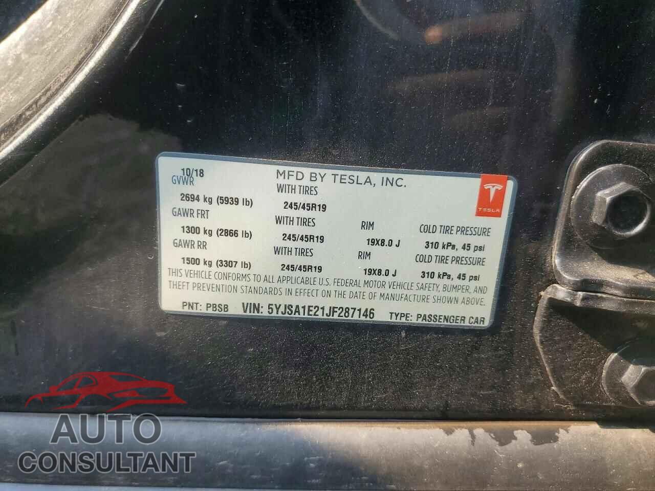 TESLA MODEL S 2018 - 5YJSA1E21JF287146