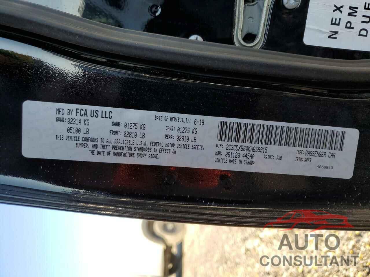 DODGE CHARGER 2019 - 2C3CDXBG0KH659915