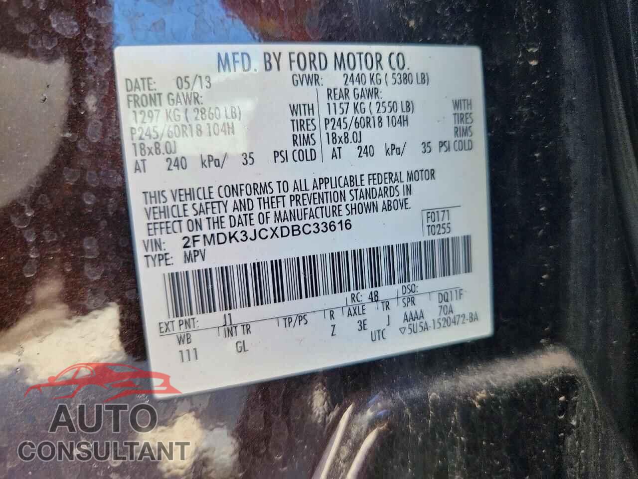 FORD EDGE 2013 - 2FMDK3JCXDBC33616