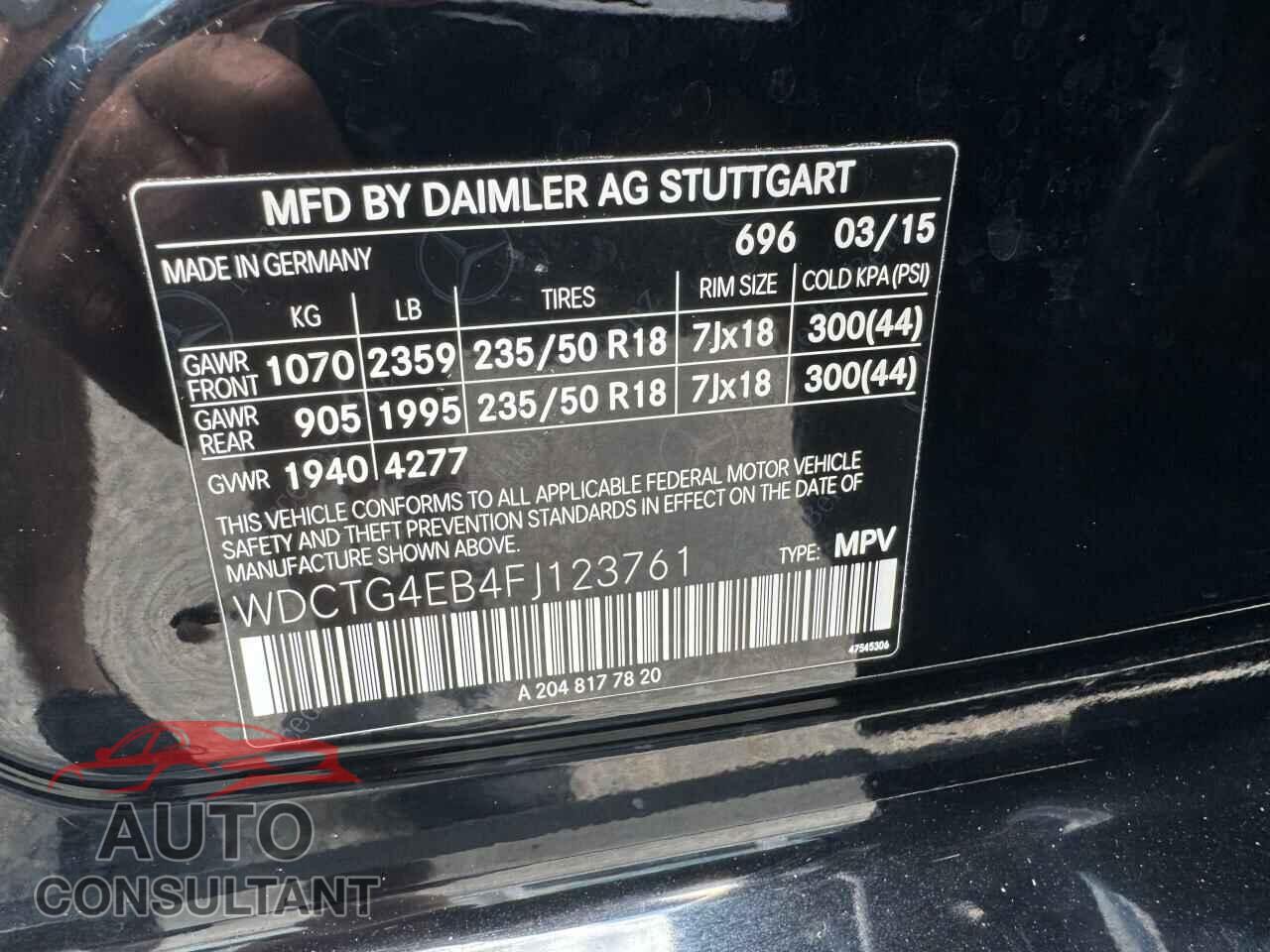 MERCEDES-BENZ GLA-CLASS 2015 - WDCTG4EB4FJ123761