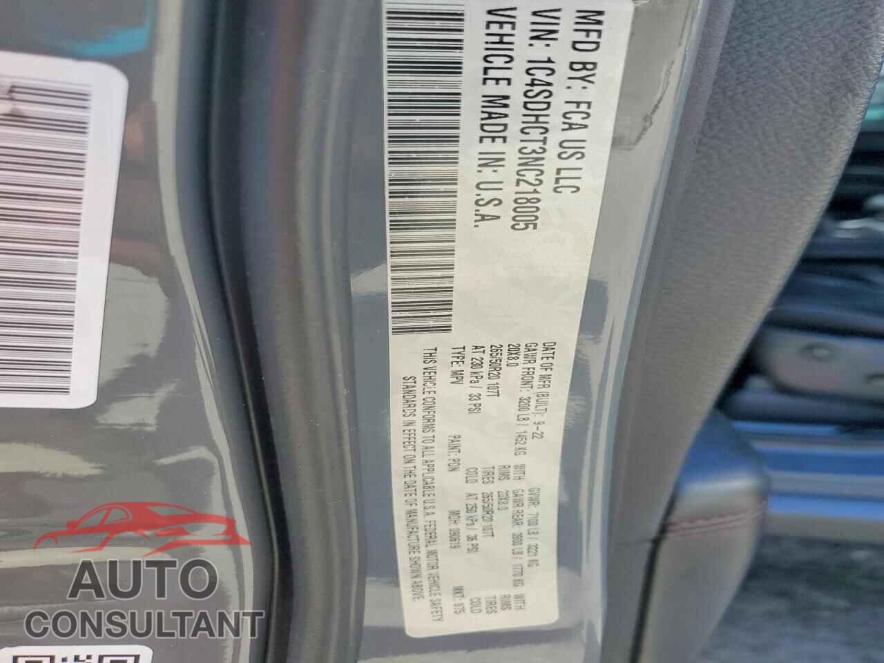 DODGE DURANGO 2022 - 1C4SDHCT3NC218005