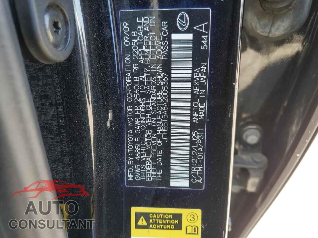 LEXUS HS 2010 - JTHBB1BA8A2005367