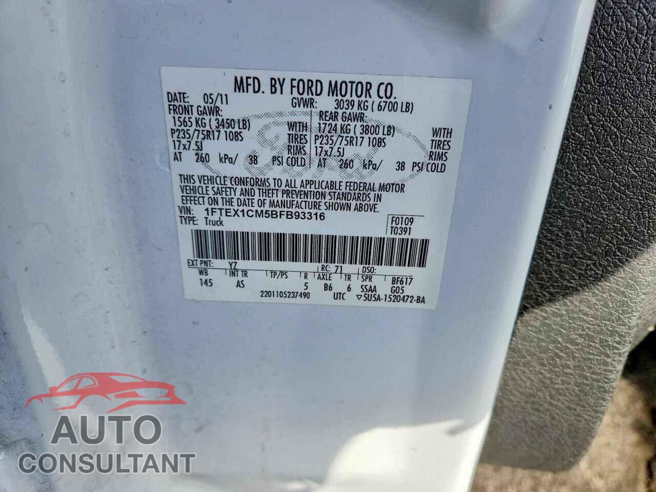 FORD F150 2011 - 1FTEX1CM5BFB93316