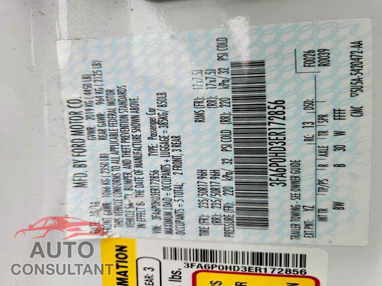 FORD FUSION 2014 - 3FA6P0HD3ER172856