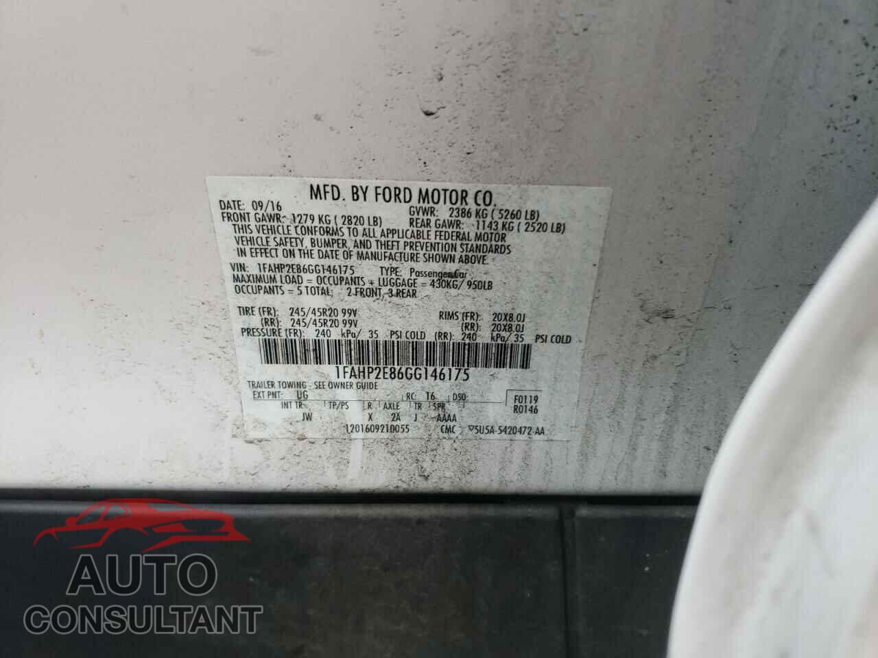 FORD TAURUS 2016 - 1FAHP2E86GG146175