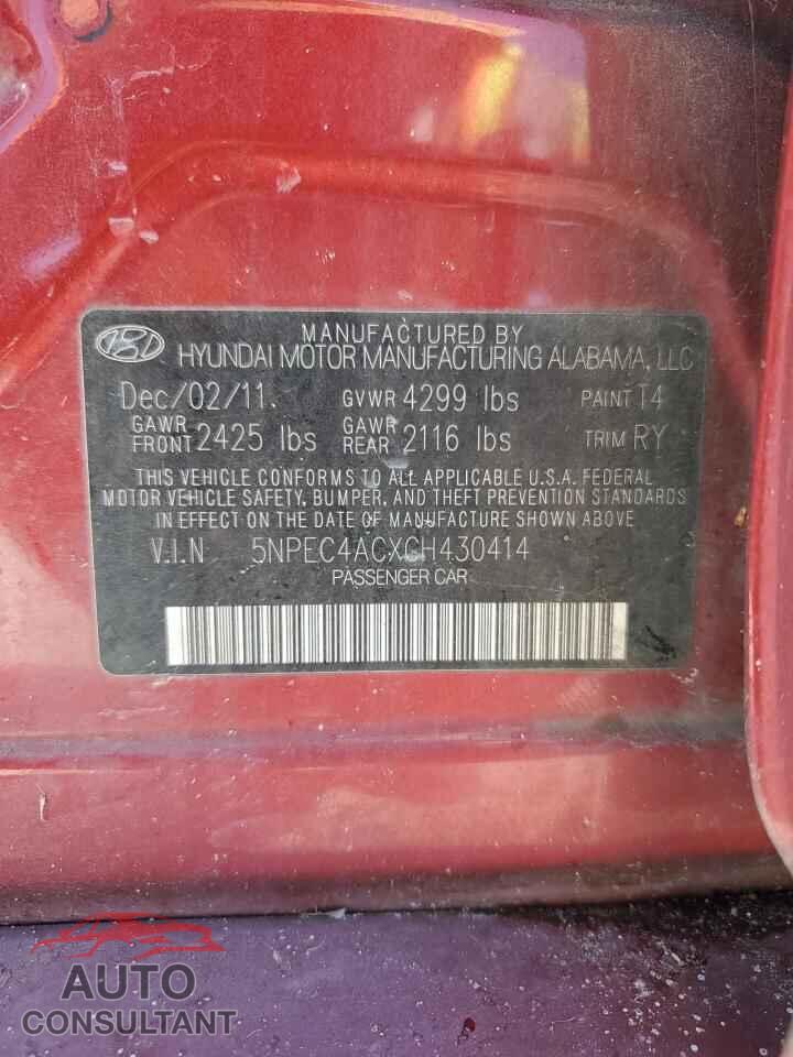 HYUNDAI SONATA 2012 - 5NPEC4ACXCH430414