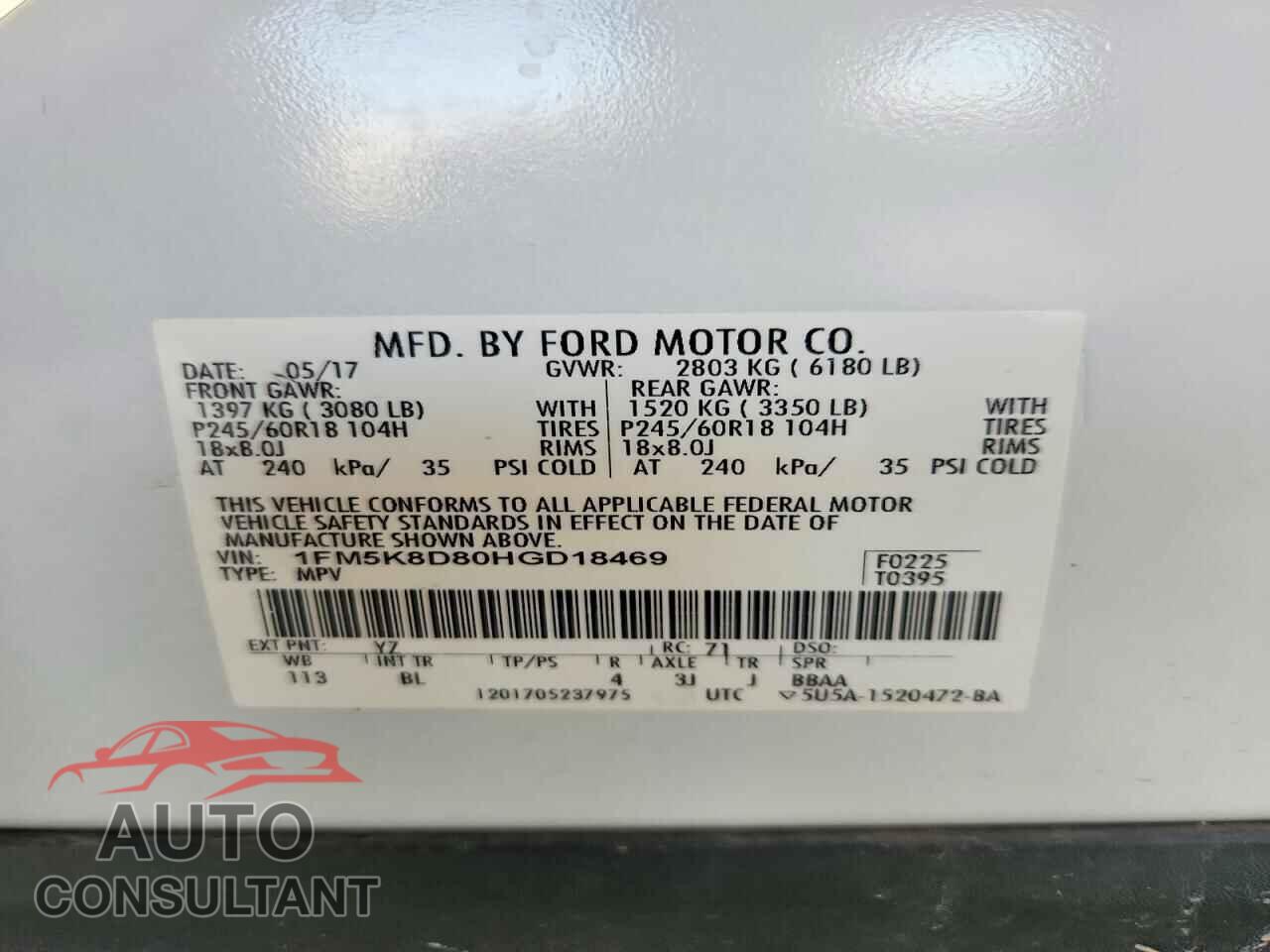 FORD EXPLORER 2017 - 1FM5K8D80HGD18469