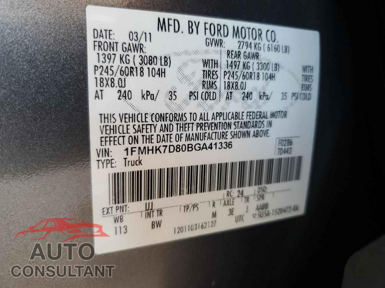 FORD EXPLORER 2011 - 1FMHK7D80BGA41336